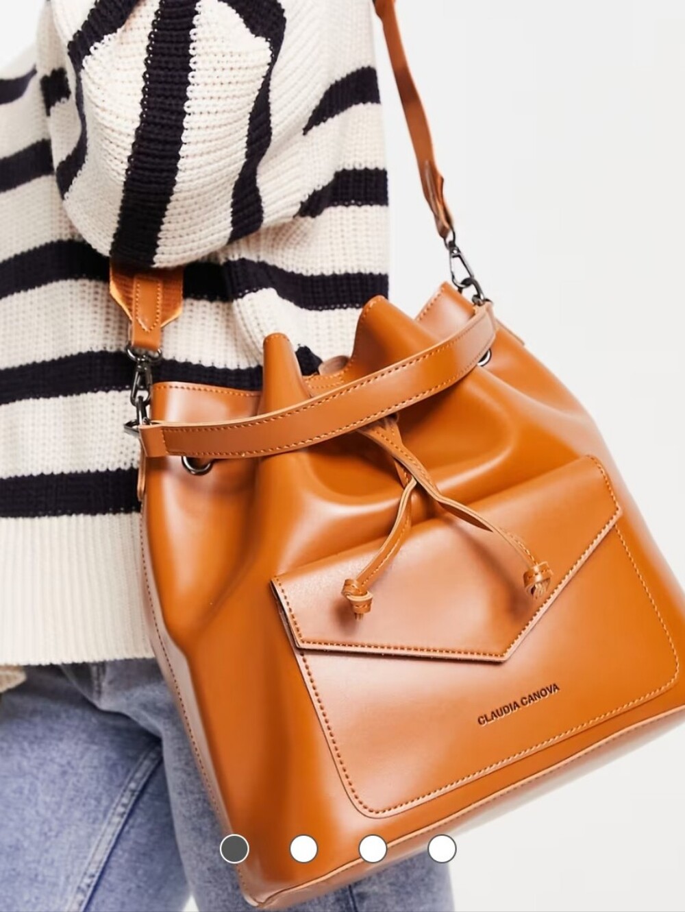 Claudia Canova Tan Leather Drawstring Bucket Bag